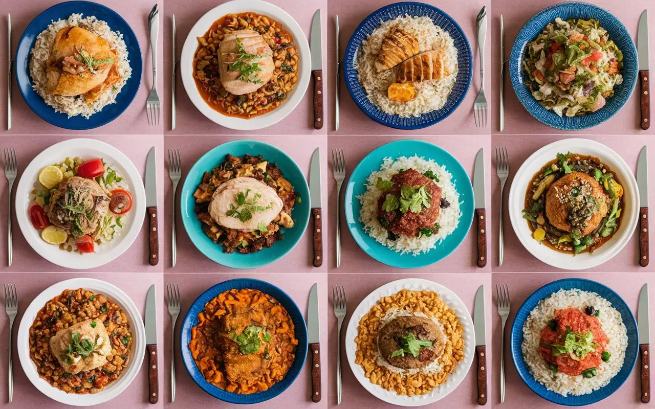 Hähnchen-Reis-Pfanne – Ein Bild von gebratenem Hähnchen und Reis in einer Pfanne.